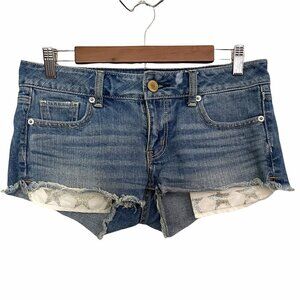 American Eagle Womens Cut Off Peak-A-Boo Glitter Star Pockets Jean Shorts Size 2